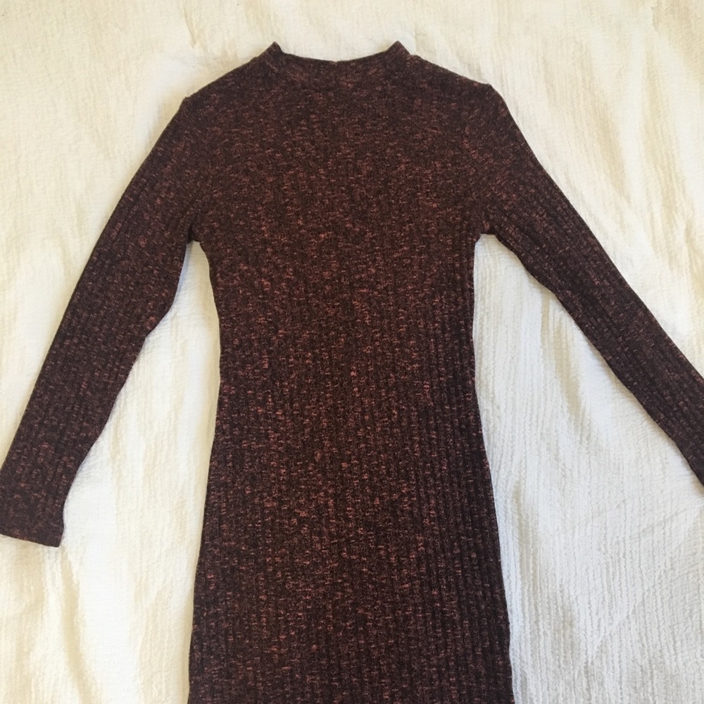 Burnt Orange and Black Cropped Neck Sweater Dress